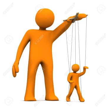 18987383-Puppet-artist-with-orange-marionette-on-the-white-background--Stock-Photo